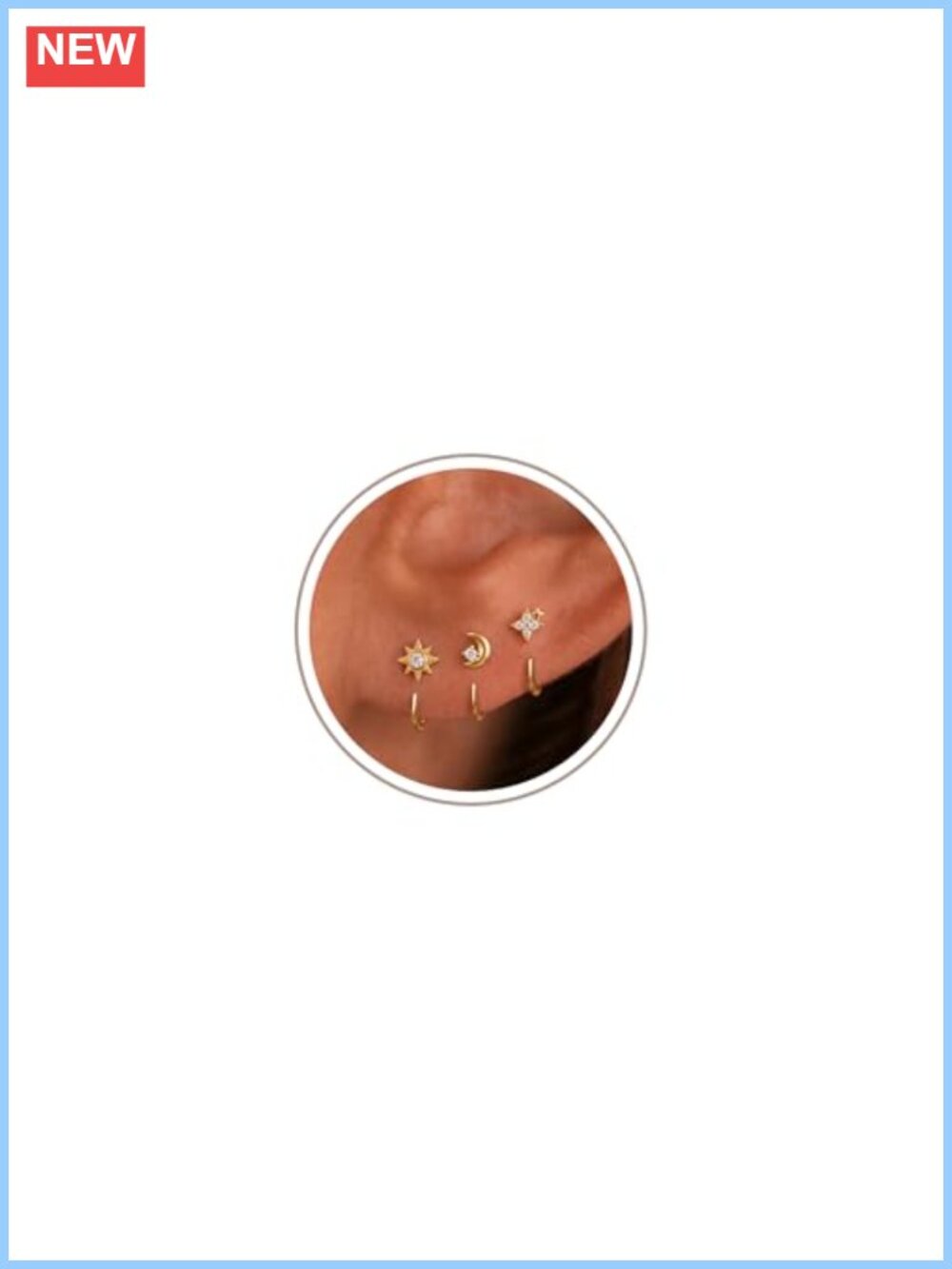 Half Hoop Earrings 3 Pairs 14K Gold Plated Cubic Zirconia Backless Huggie Set